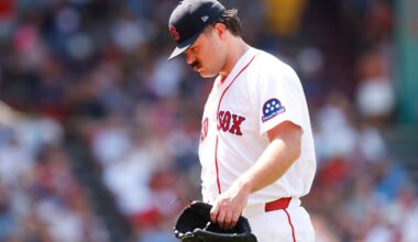 Payton Tolle headed for the Red Sox dugout after being lifted with no outs in the fourth inning, and was charged with six earned runs after allowing seven hits and three walks.