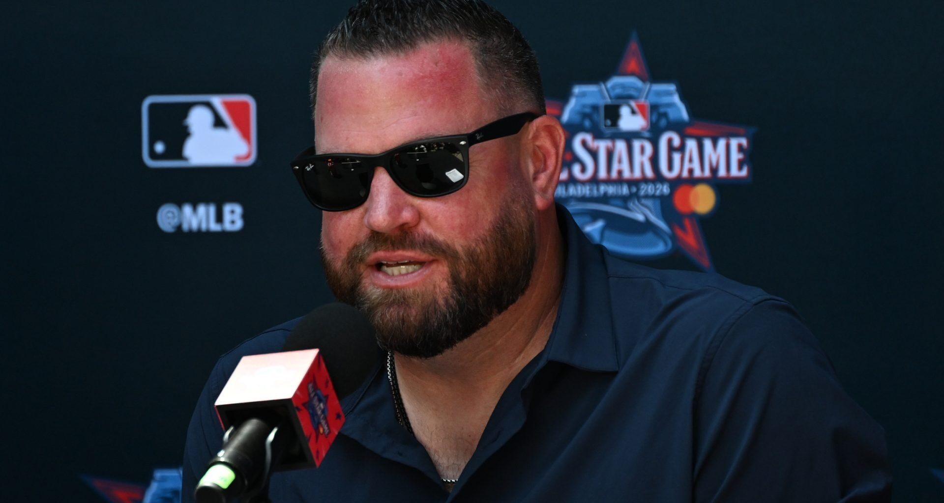 Jul 13, 2026; Philadelphia, PA, USA; Toronto Blue Jays manager John Schneider speaks at the conference before the Home Run Derby at Citizens Bank Park.