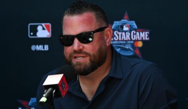 Jul 13, 2026; Philadelphia, PA, USA; Toronto Blue Jays manager John Schneider speaks at the conference before the Home Run Derby at Citizens Bank Park.