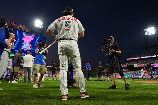 Chicago White Sox's Munetaka Murakami poses for media during the MLB baseball All-Star Home Run Derby, Monday, July 13, 2026, in Philadelphia. (AP Photo/Matt Rourke)