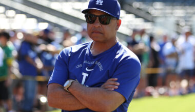 Jun 30, 2026; West Sacramento, California, USA; Los Angeles Dodgers manager Dave Roberts (30) looks on before a baseball game against the Athletics at Sutter Health Park. Mandatory Credit: Scott Marshall-Imagn Images