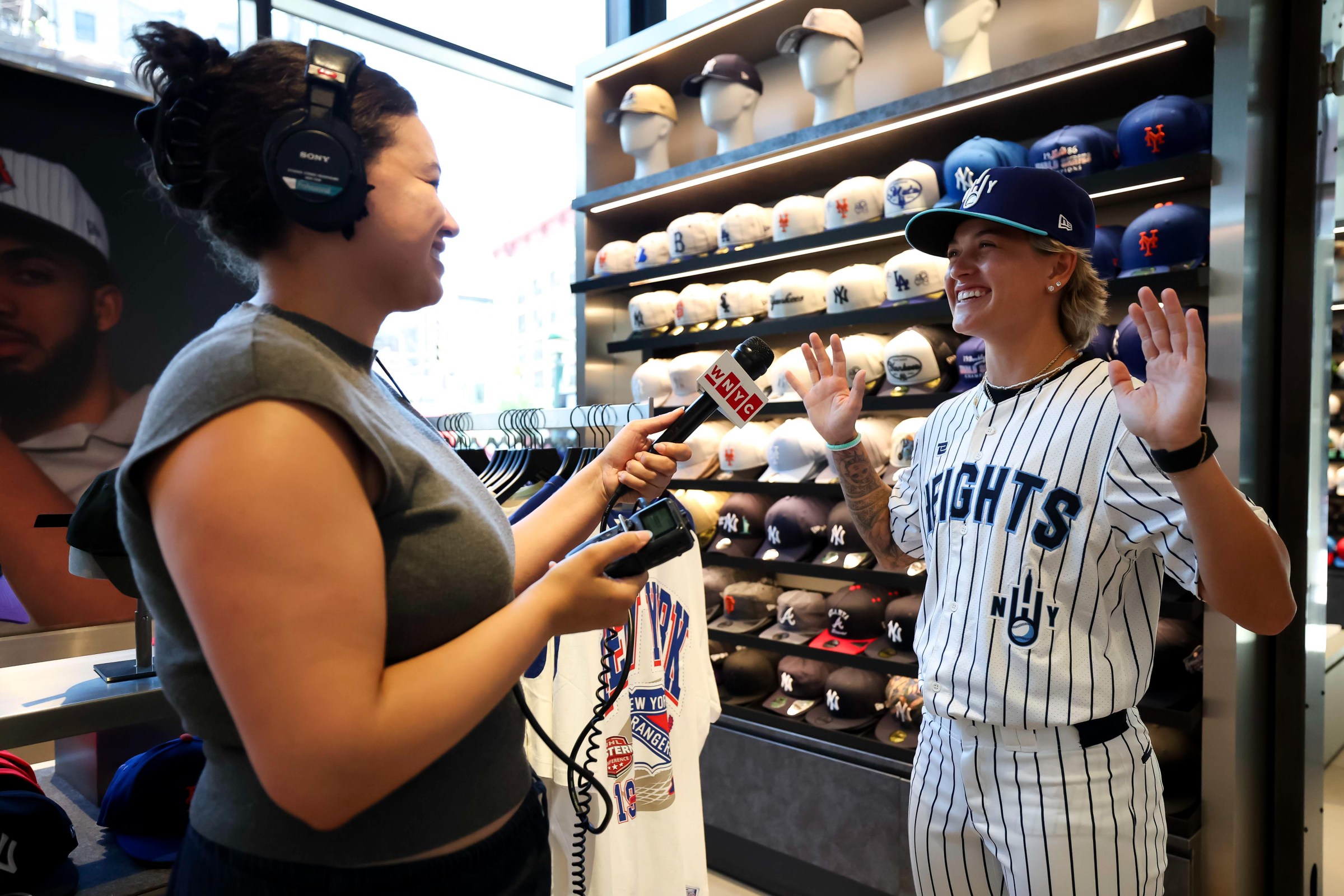 NEW YORK, NEW YORK - JULY 08: Denae Benites of the New York Heights speaks with media at the WPBL team launch at New Era Flagship Store on July 08, 2026 in New York City. (Photo by Caleb Bowlin/Getty Images)