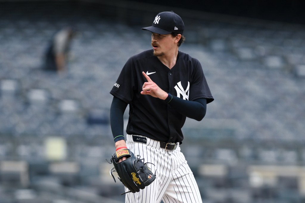 New York Yankees pitcher Max Fried throws a live bullpen session.
