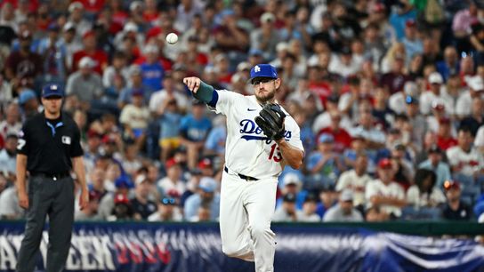 National League Los Angeles Dodgers third baseman Max Muncy (13) makes a throw to first base during the fourth inning against the American League at Citizens Bank Park. 