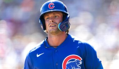 Mar 13, 2026; Phoenix, Arizona, USA; Chicago Cubs shortstop Ben Cowles against the Chicago White Sox during a spring training game at Camelback Ranch-Glendale. Mandatory Credit: Mark J. Rebilas-Imagn Images