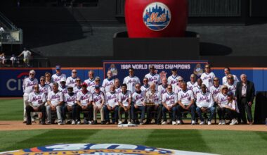 Members of the 1986 World Series champion Mets celebrate the 40th anniversary of team's last title