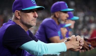 Arizona Diamondbacks manager Torey Lovullo watches his team from the dugout as they play against the Milwaukee Brewers at Chase Field in Phoenix, on July 3, 2026. Credits: Joe Rondone/The Republic / USA TODAY NETWORK via Imagn Images