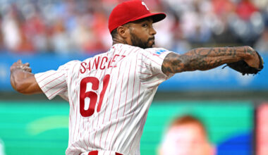 Philadelphia Phillies pitcher Cristopher S&aacute;nchez (61) throws a pitch during the first inning against the Miami Marlins at Citizens Bank Park.