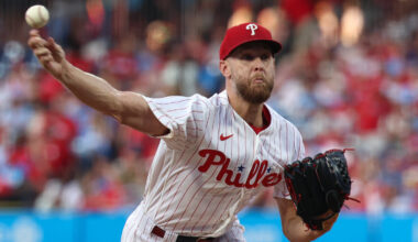 Philadelphia Phillies pitcher Zack Wheeler (45) throws a pitch against the Miami Marlins at Citizens Bank Park.