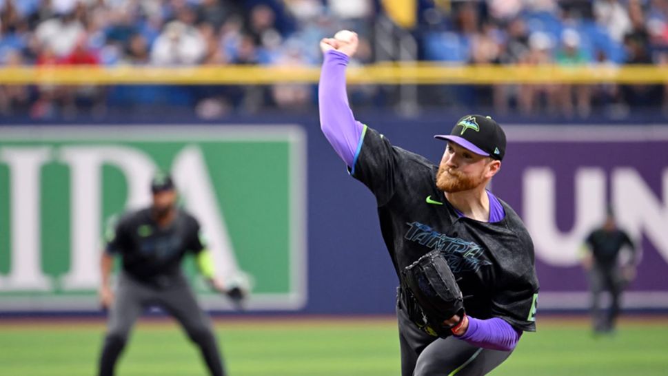 Tampa Bay Rays pitcher Drew Rasmussen throws during the second inning of a baseball game against the Chicago White Sox, Saturday, Aug. 1, 2026, in St. Petersburg, Fla. (AP Photo/Jason Behnken)
