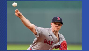 Boston Red Sox starting pitcher Sonny Gray throws during the first inning of a baseball game against the Kansas City Royals, Monday, May 18, 2026, in Kansas City, Mo. (AP Photo/Charlie Riedel)
