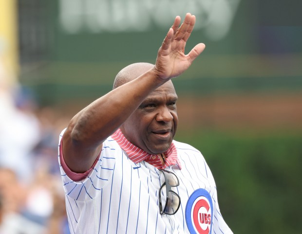 Andre Dawson is introduced for the Chicago Cubs 150th anniversary team ceremony before a Cubs-Reds game at Wrigley Field on Aug. 29, 2026, in Chicago. (John J. Kim/Chicago Tribune)