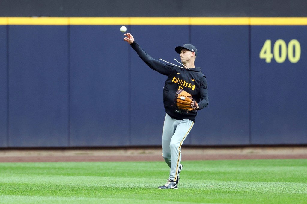 Luke Weaver #18 of the Pittsburgh Pirates warms up in outfield prior to the game between the Pittsburgh Pirates and the Milwaukee Brewers at American Family Field on Tuesday, August 4, 2026 in Milwaukee, Wisconsin.