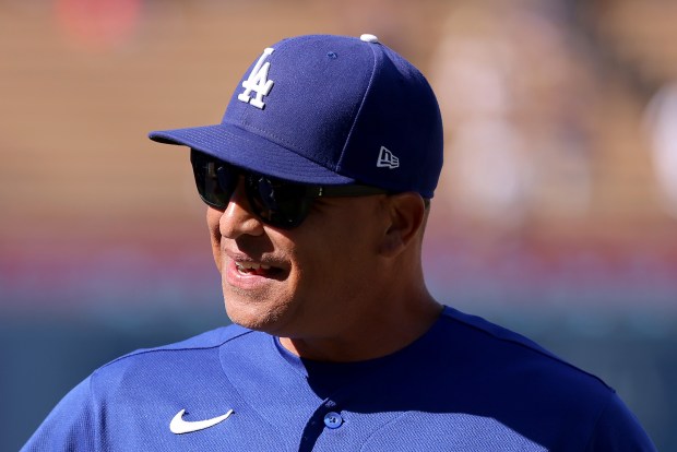 Manager Dave Roberts of the Los Angeles Dodgers looks on prior to the game against the Seattle Mariners at Dodger Stadium on July 30, 2026, in Los Angeles. (Katelyn Mulcahy/Getty Images)