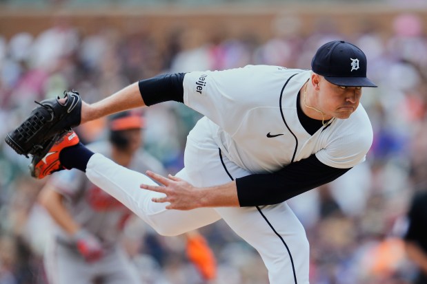 Detroit Tigers pitcher Tarik Skubal throws during the seventh inning against the Baltimore Orioles on Wednesday, July 29, 2026, in Detroit. (AP Photo/Paul Sancya)