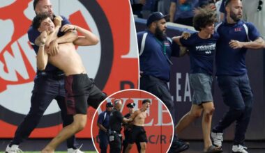 Three fans get tackled after storming field at Yankees-Mariners game