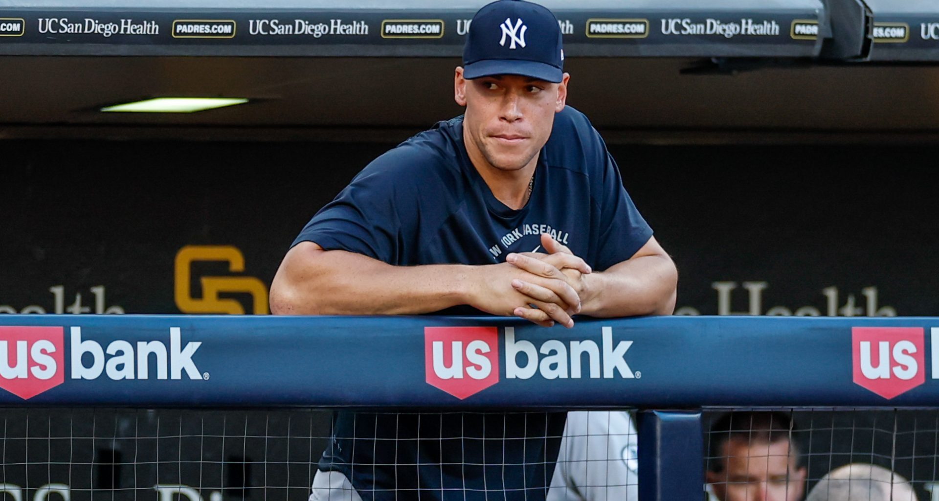 Sep 5, 2026; San Diego, California, USA; New York Yankees Aaron Judge (99) watches play during the fifth inning against the San Diego Padres.
