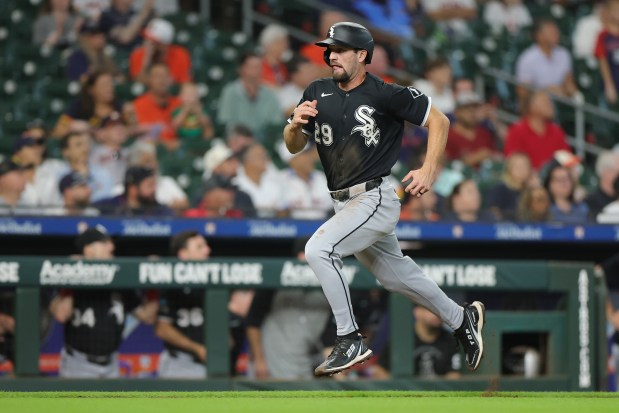 White Sox center fielder Tristan Peters heads home to score in the second inning against the Astros on Sept. 3, 2026, in Houston. (Alex Slitz/Getty)