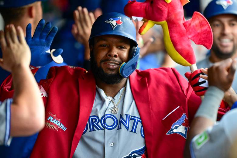 Vladimir Guerrero Jr. gets congratulated after a home run in Cleveland on Wednesday.
