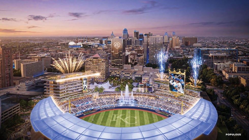FILE - This artist's rendering provided by Populous and the Kansas City Royals on April 22,...