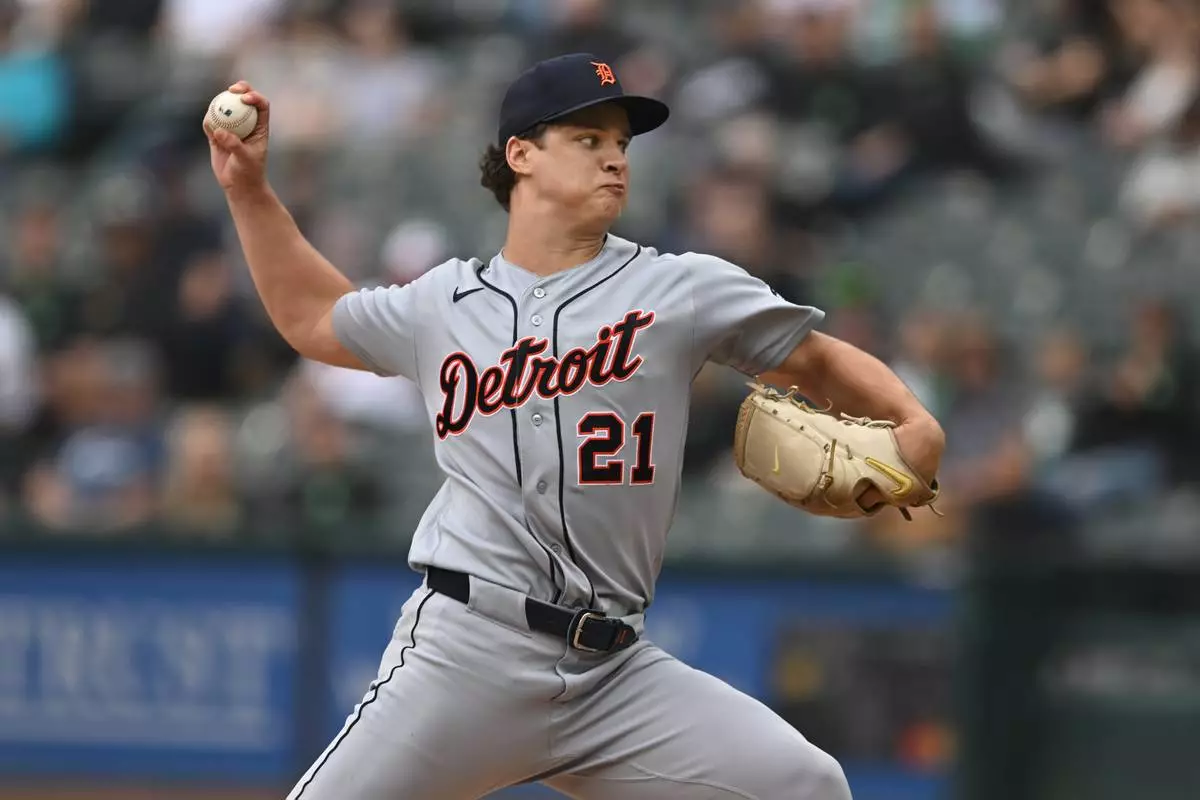 Detroit Tigers starter Jackson Jobe delivers a pitch during the first inning of a baseball game against the Chicago White Sox Saturday, Sept. 19, 2026, in Chicago. (AP Photo/Paul Beaty)