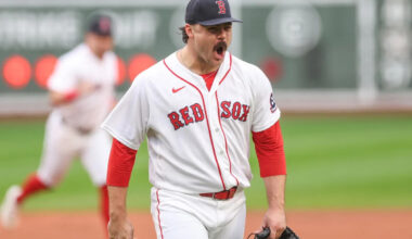 Sep 13, 2026; Boston, Massachusetts, USA; Boston Red Sox starting pitcher Payton Tolle (70) reacts during the first inning against the Kansas City Royals at Fenway Park. Paul Rutherford-Imagn Images