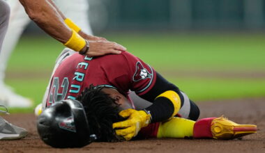 Arizona's Perdomo struck by Marte's line drive, leaves Astros game with head contusion