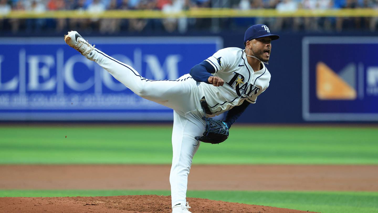 Sep 19, 2026; St. Petersburg, Florida, USA;  Tampa Bay Rays pitcher Freddy Peralta (51) throws a pitch during the third inning against the Boston Red Sox at Tropicana Field.  Mandatory Credit: Kim Klement Neitzel-Imagn Images