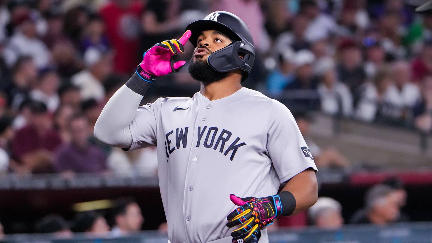 Phoenix, Arizona, USA;  New York Yankees left fielder Heliot Ramos (34) celebrates his home run during the third inning during the game against  Arizona Diamondbacks at Chase Field. Mandatory Credit: Arianna Grainey-Imagn Images