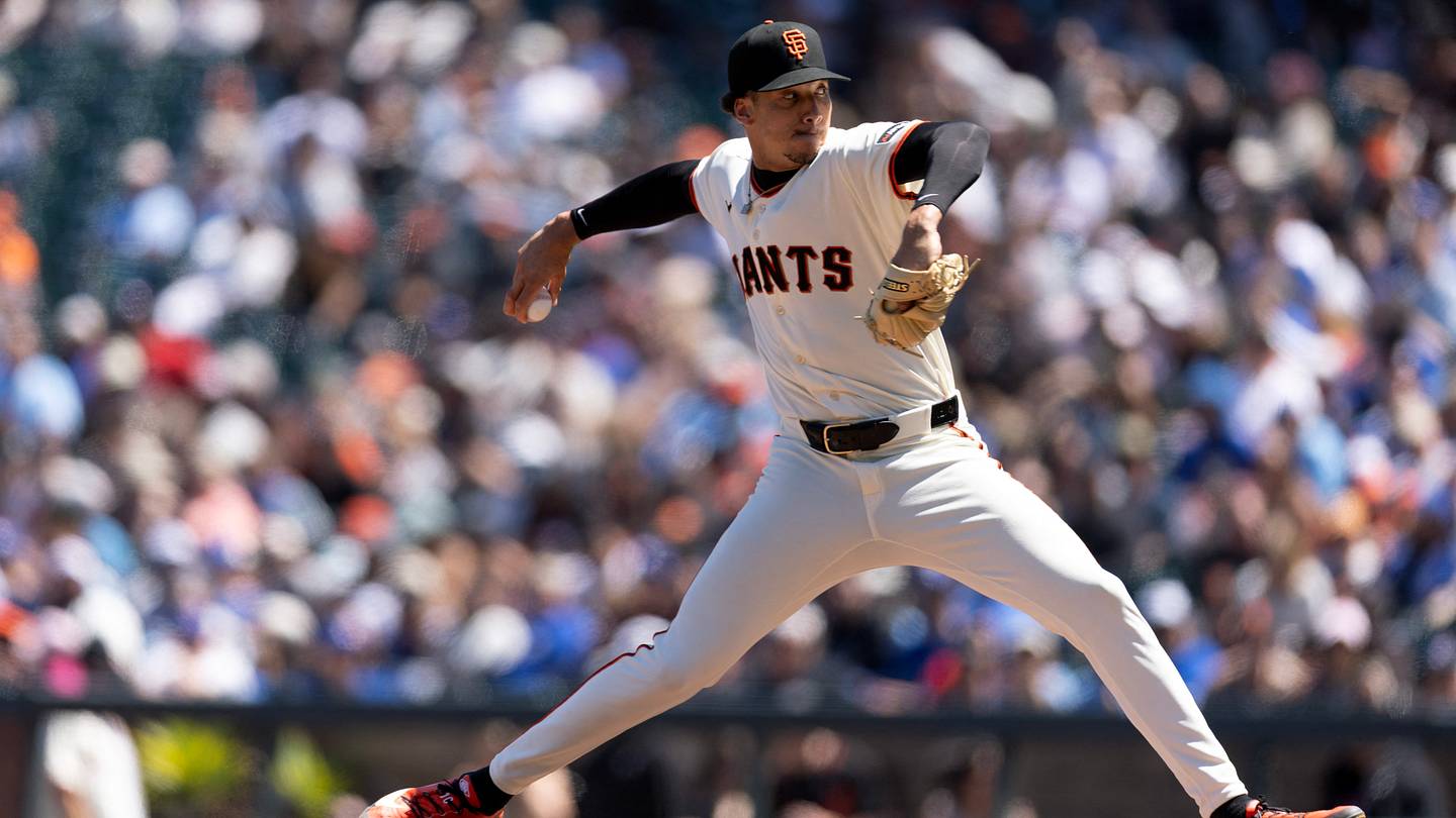 Jul 8, 2026; San Francisco, California, USA; San Francisco Giants pitcher Spencer Bivens (76) pitches against the Toronto Blue Jays during the seventh inning at Oracle Park. Mandatory Credit: D. Ross Cameron-Imagn Images