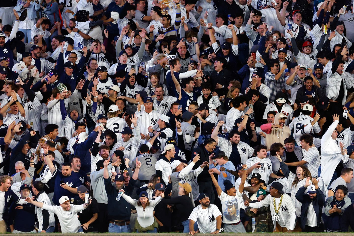 A packed house in New York celebrated Ben Rice's grand slam in the Yankees' Game 1 win over the Red Sox in the Wild Card Series.