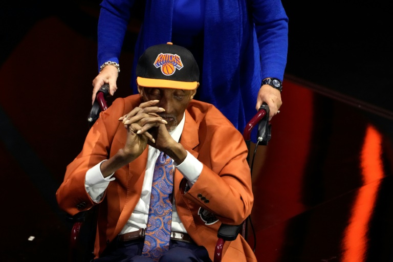 Former New York Knicks star Dick Barnett, shown on stage during his 2024 Basketball Hall of Fame induction ceremony, has died at age 88, the NBA club announced (Joe Buglewicz)
