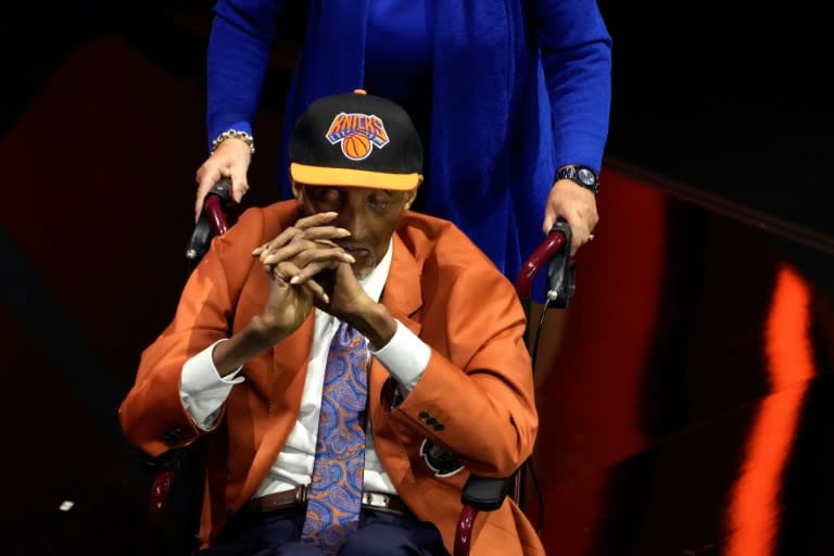 Former New York Knicks star Dick Barnett, shown on stage during his 2024 Basketball Hall of Fame induction ceremony, has died at age 88, the NBA club announced (Joe Buglewicz)