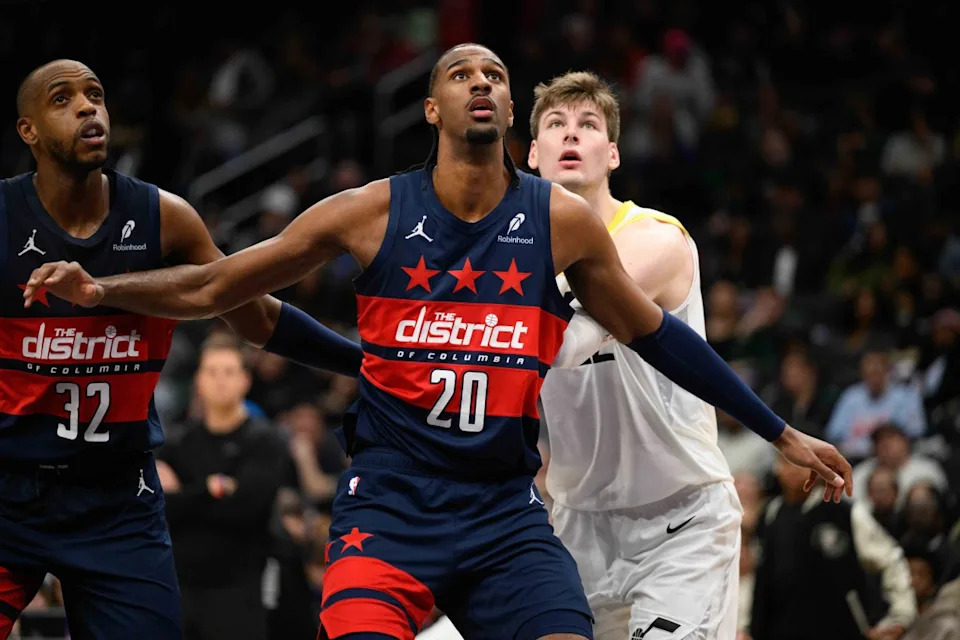 Washington Wizards forward Alex Sarr (20) moves into position during the second quarter against the Utah Jazz at Capital One Arena.Reggie Hildred-Imagn Images