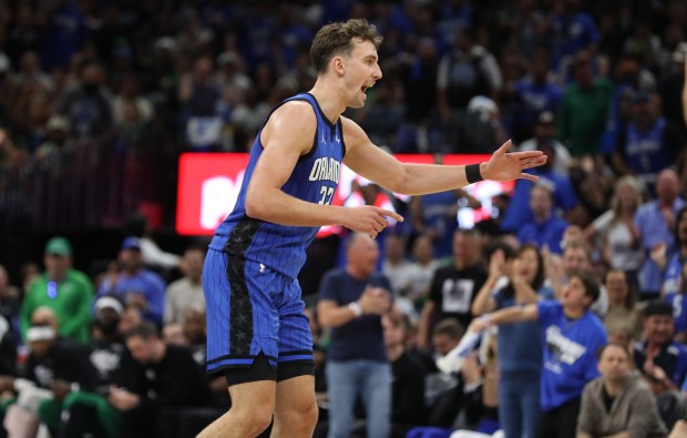 Orlando forward Franz Wagner celebrates during the Boston Celtics at...