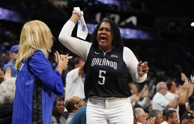 Orlando fans cheer during the Boston Celtics at Orlando Magic...