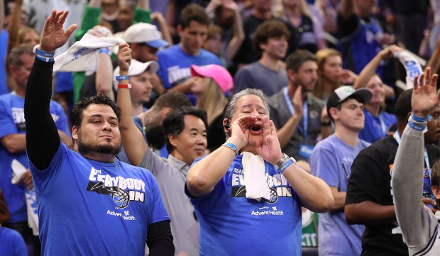 Orlando fans cheer during the Boston Celtics at Orlando Magic...