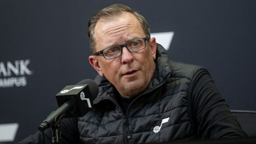 Justin Zanik, general manager of the Utah Jazz, speaks at an end of season press conference at the ...