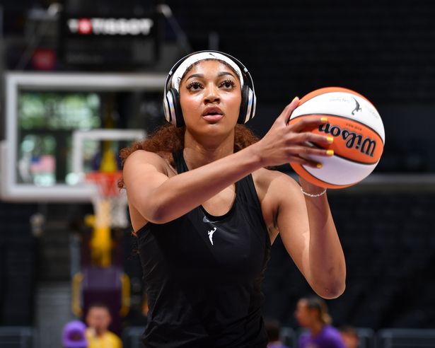 Angel Reese #5 of the Chicago Sky warms up before the game against the Los Angeles Sparks on May 25, 2025 at Crypto.com Arena in Los Angeles, California