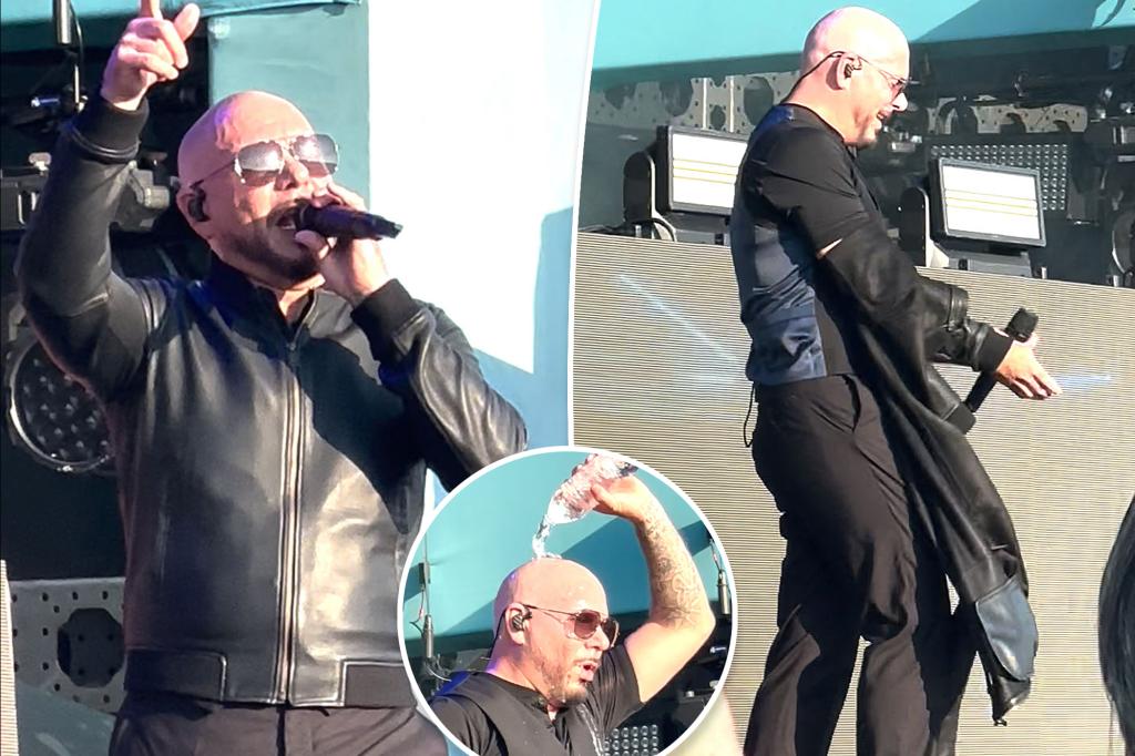 Pitbull braves Miami heat in leather outfit for F1 concert