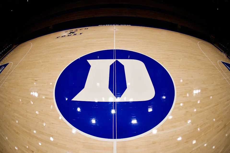 Duke Blue Devils center court logo at Cameron Indoor Stadium.