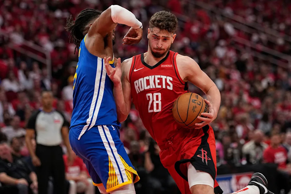 Alperen Sengun and the Rockets have extended the Warriors to Game 6. (AP Photo/David J. Phillip)