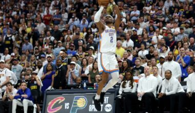 Shai Gilgeous-Alexander of the Oklahoma City Thunder shoots the ball in the Thunder