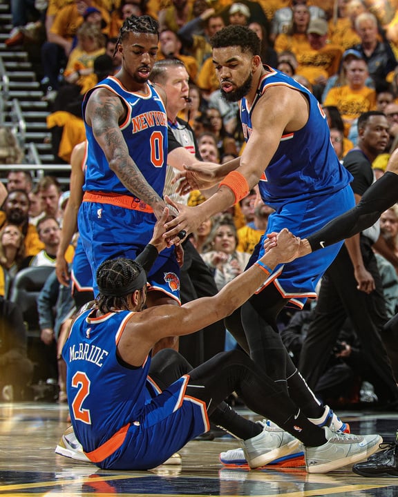 Delon Wright, Miles McBride, Karl-Anthony Towns