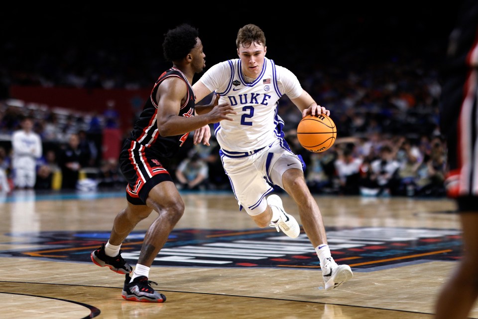 Duke Blue Devils' Cooper Flagg dribbling the basketball.