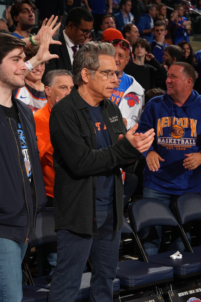 Ben Stiller attends a game between the Indiana Pacers and the New York Knicks during Game 2 of the 2025 Eastern Conference Finals 