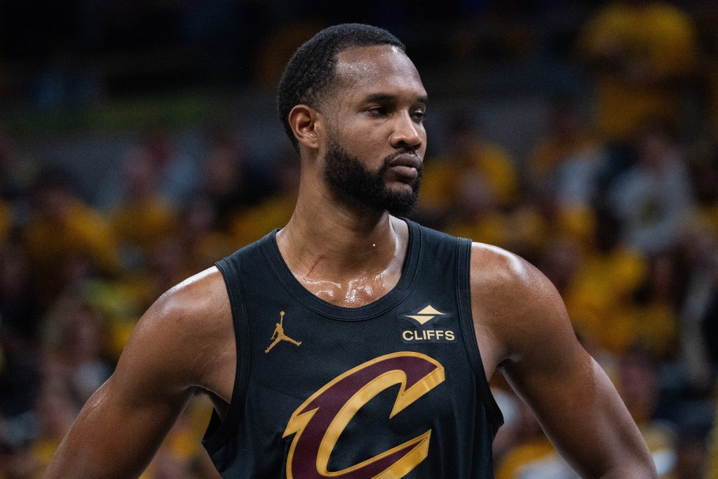 Cleveland Cavaliers forward Evan Mobley (4) during game three of the second round for the 2025 NBA Playoffs against the Indiana Pacers at Gainbridge Fieldhouse.