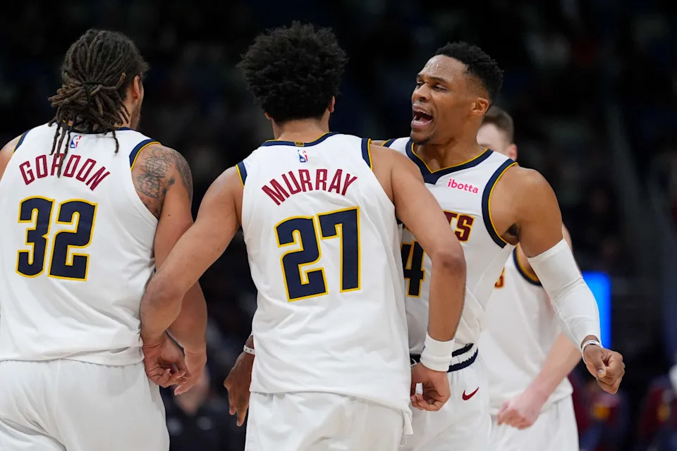 Denver Nuggets stars Aaron Gordon, Jamal Murray and Russell WestbrookMatthew Hinton-Imagn Images