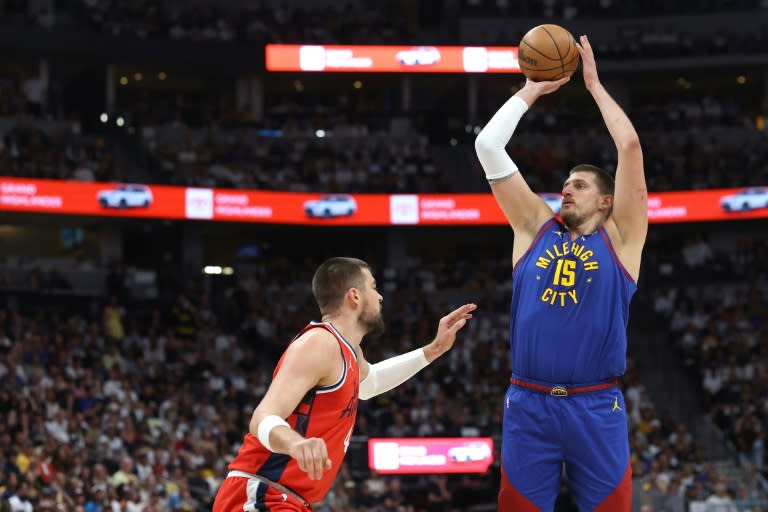 Nikola Jokic of the Denver Nuggets shoots the ball against Ivica Zubac in the Nuggets' victory over the Los Angeles Clippers in game seven of their NBA playoff series (MATTHEW STOCKMAN)