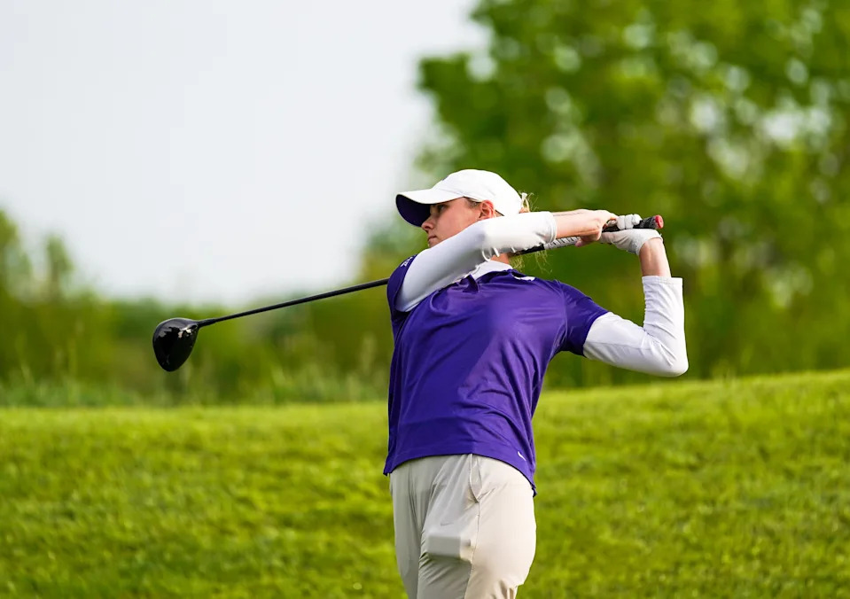 Kansas State senior Sophie Bert follows through on a shot during the final round of the NCAA Lexington Regional on May 7 in Lexington, Ky.